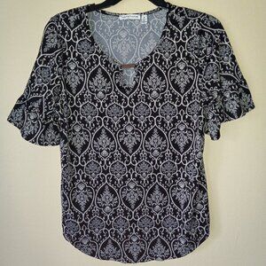 NOTATIONS Black and White Paisley Print Top Women's M